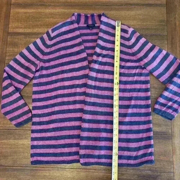 TALBOTS Pink & Blue Stripe Linen Knit Long Sleeve Open Cardigan Sweater Size 1Xp - Picture 6 of 11